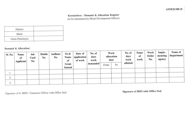Karmashree: Demand & Allocation Register