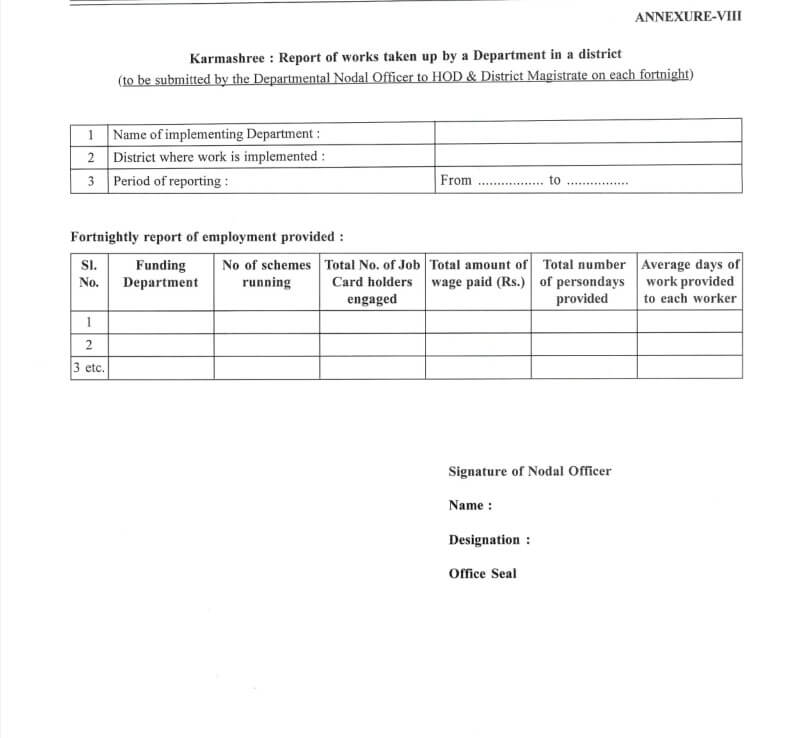 Karmashree: Reort of Workers taken up by a Department in a district