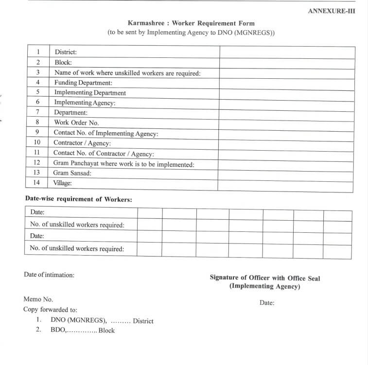 Karmashree: Worker Requirement Form