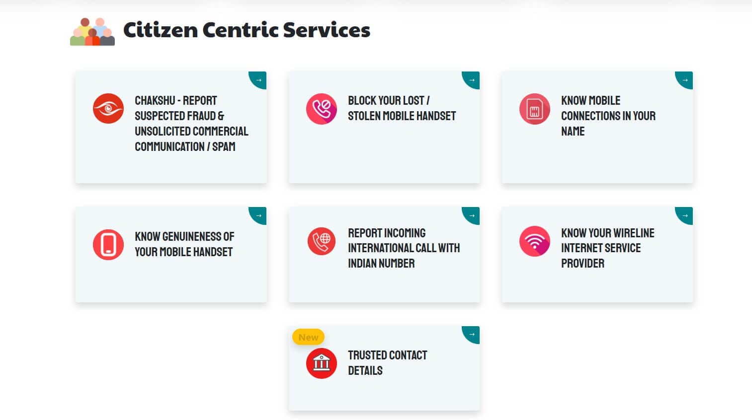 Citizen Centric Services available at Sanchar Saathi Portal